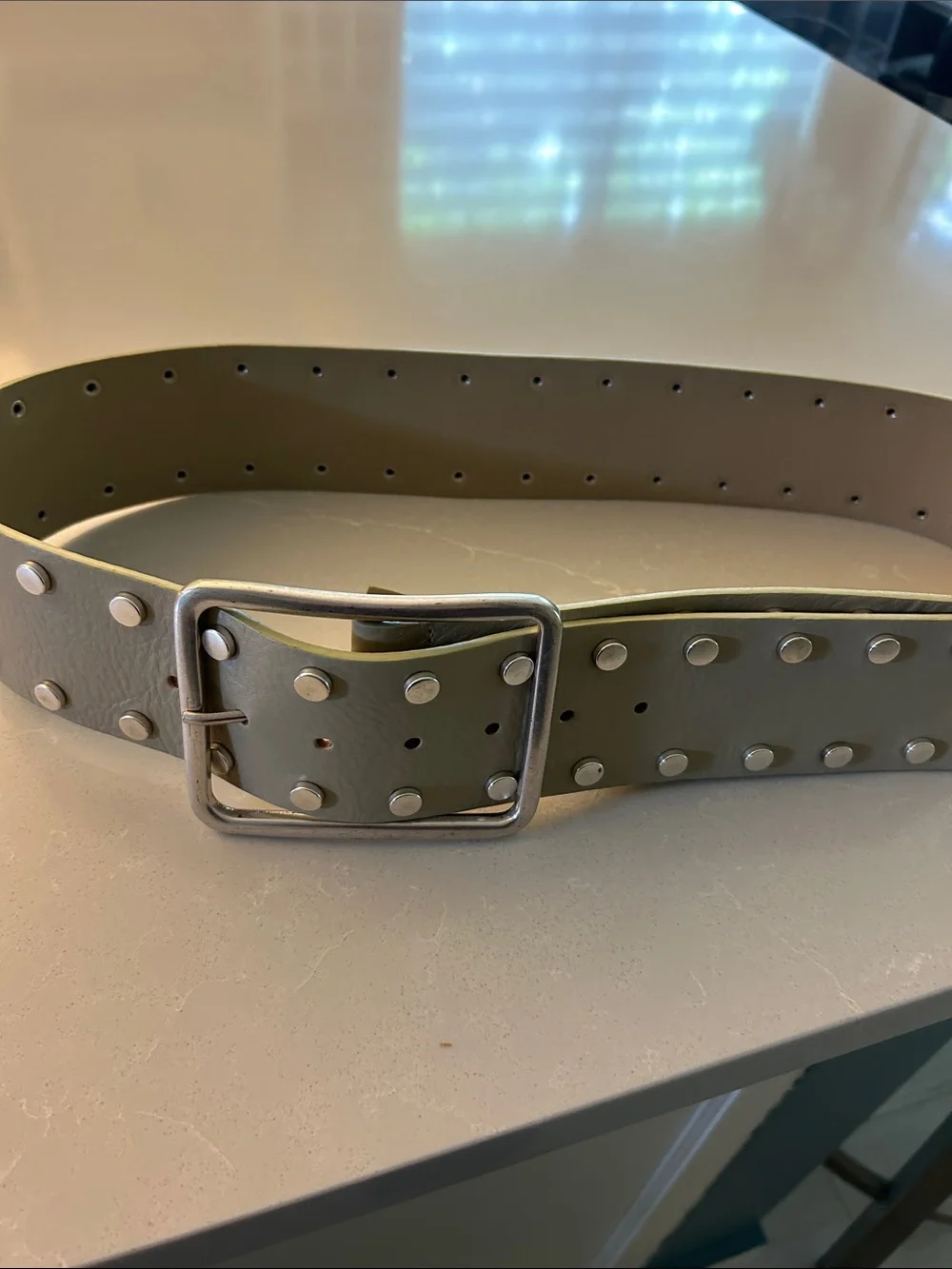 Studded grey leather hip belt